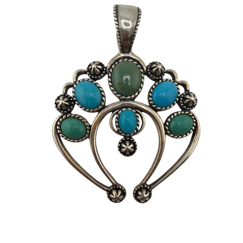 Vintage Carolyn Pollack Relios Sterling Silver Multi-Color Turquoise SW Pendant